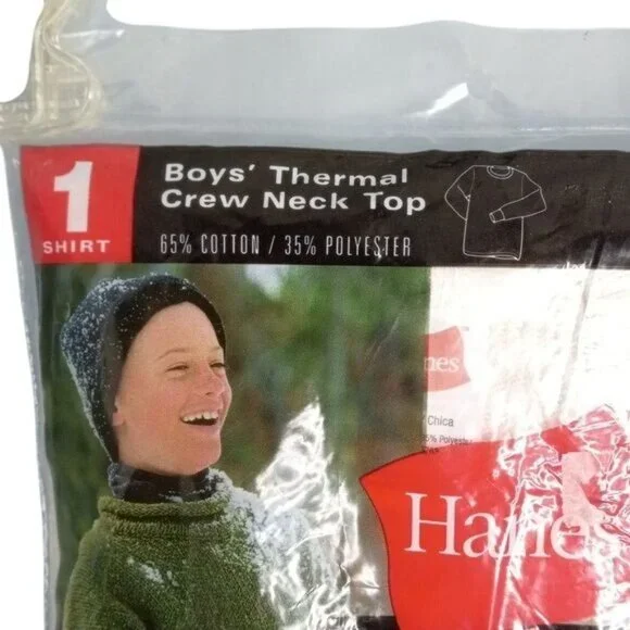 Hanes S 6/8 Boys Thermal Underwear Crew Neck Top Shirt NEW Waffle Weave NEW - Picture 3 of 5